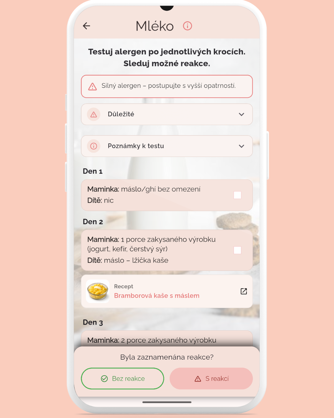 Allergen testing in app